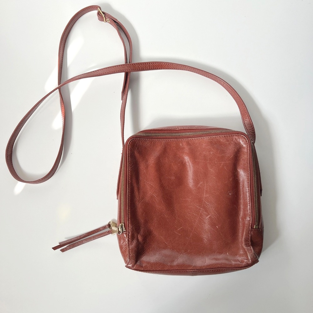 Hobo The Original Crossbody Bag Small Brown Leather Double Zip Shoulder Purse